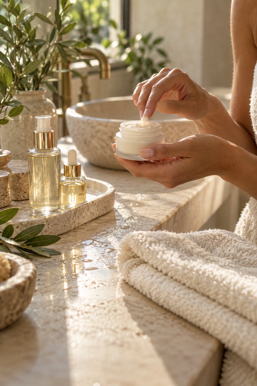 A quiet skincare ritual in the morning light